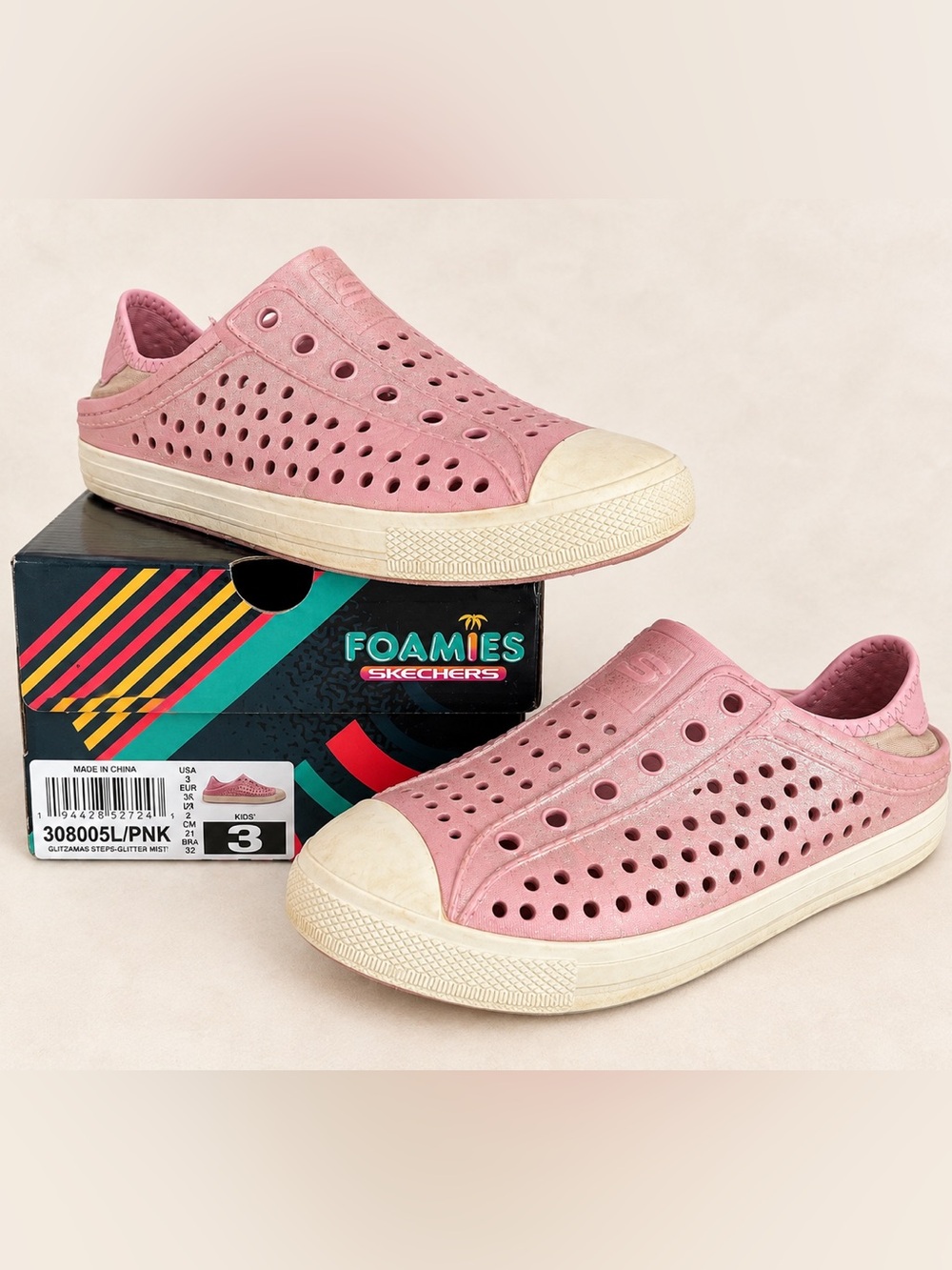 Skechers Foamies Youth Girls 3 Slip-On Native-STYLE summer shoes - Pink Glitter